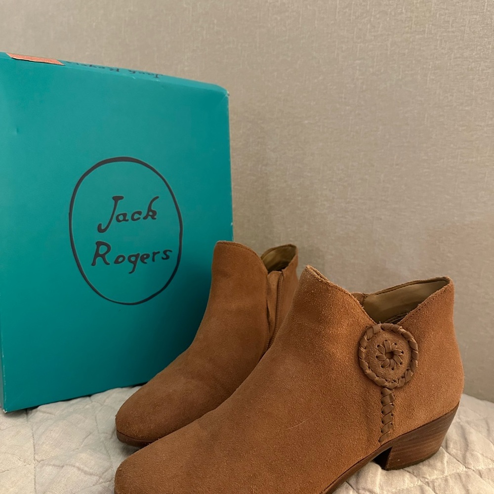 Jack Rogers Tan Ankle Booties with Stacked Heel